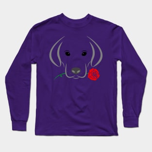 Rescue Puppy Valentine's Day, cute Puppy with Rose in mouth Long Sleeve T-Shirt